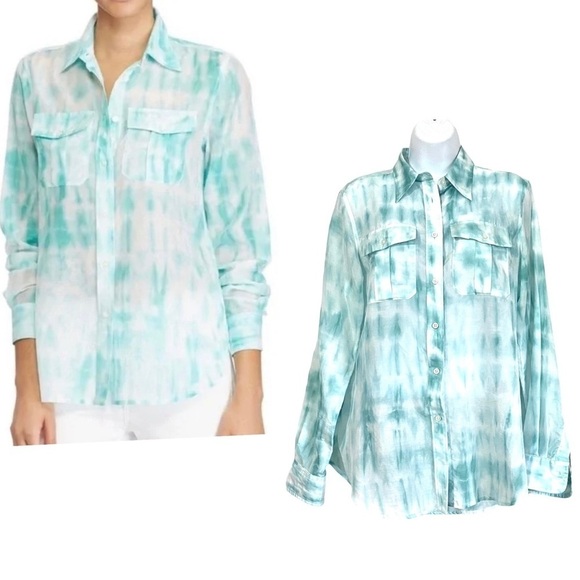 LAUREN Ralph Lauren Tie-dye Cotton Button-down Shirt Blouse Medium - Picture 2 of 13